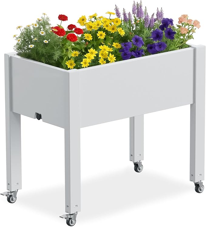 30.04×17.72×28.9IN Resin Planter Raised Beds with SteelsRaised Garden Bed Outdoor Waterproof &amp UV ResistantElevated Garden Beds for BackyardPatio &amp Balcony(Ashen)