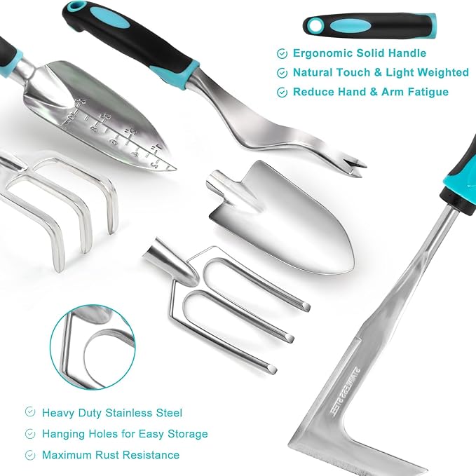 Garden Tool Set with Non Slip Rubber Grip11 Piece Stainless Steel Gardening Tool SetsHeavy Duty Outdoor Hand Tools KitDurable Tote BagRepotting matUprooting Weeding ToolIdeal Gifts for Women Men