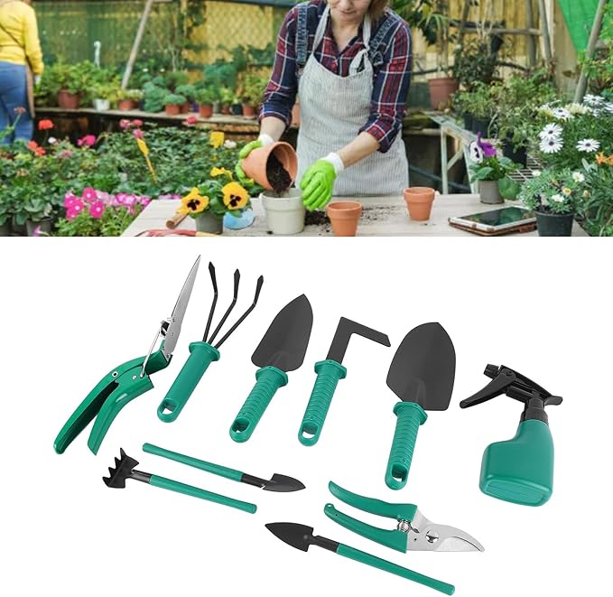 Respicefinem Garden Tools Set 10 Piece Premium Gardening Tools with Scissors Spades Shovels and Spray Cans for Yard Garden Irrigation and Branch Trimming