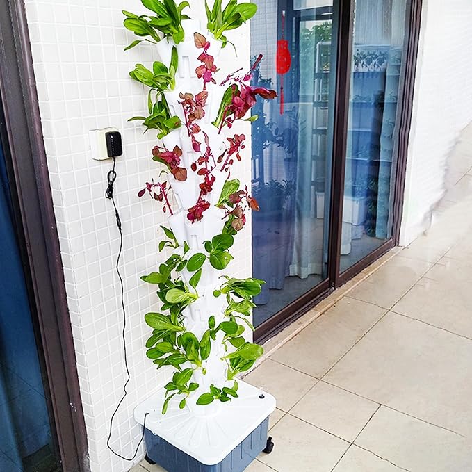 Hydroponics Growing System Tower Indoor Garden Vertical Garden Planter Hydroponic Growing System Kit With Pump And Movable Water Tank Vegetable Plant For Gardeni(Size:8 Layers (40 Holes)Color:Gray)