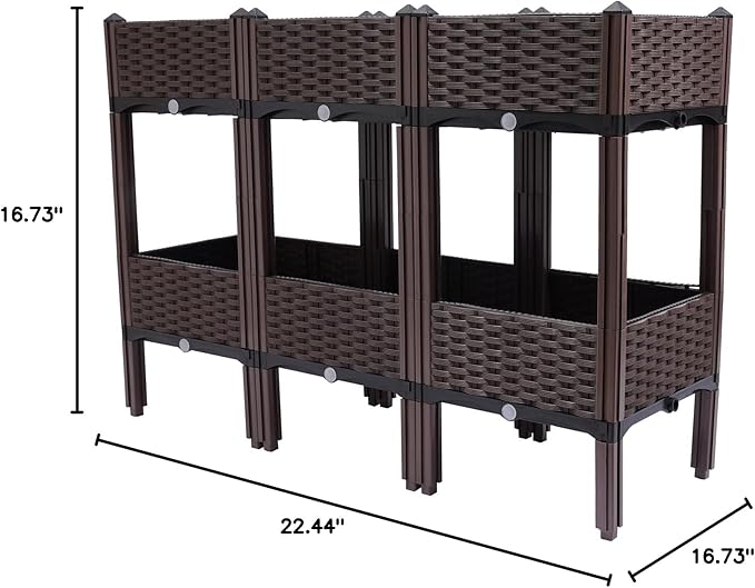 YIYIBYUS Square Raised Garden Bed2-Tier Raised Garden Bed Planter Elevated Box Vegetable Flower Herbs Yard Plant (PP)