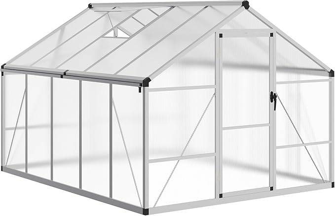 8X10 FT Outdoor Polycarbonate Greenhouse Sturdy Aluminum Frame Adjustable Roof Vent Ideal for Backyard Patio or Garden All-Weather Green House for Growing Plants and Vegetables