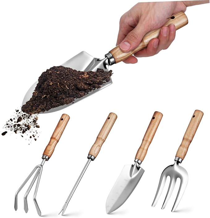 Stainless Steel Garden Tool Set with Varied Shovels Rounded Edges Lightweight Comfortable Gardening Tools for Women Men Birthday Kit
