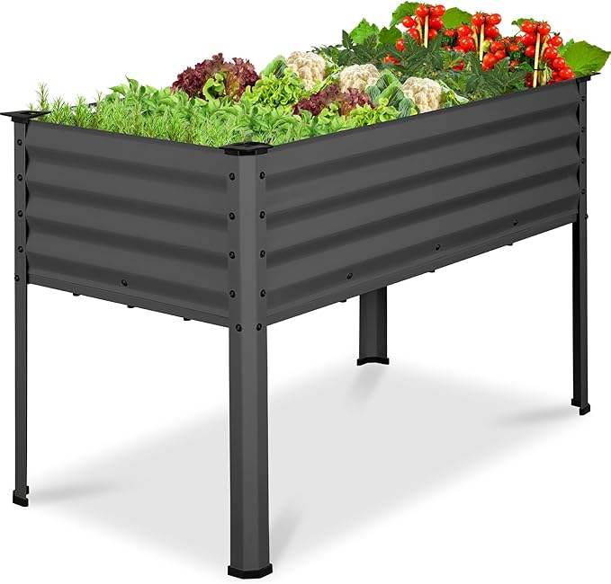 Best Choice Products 48x24x30in Galvanized Raised Garden Bed Metal Elevated Planter Box Vegetable Garden for Backyard Patio Balcony - Charcoal