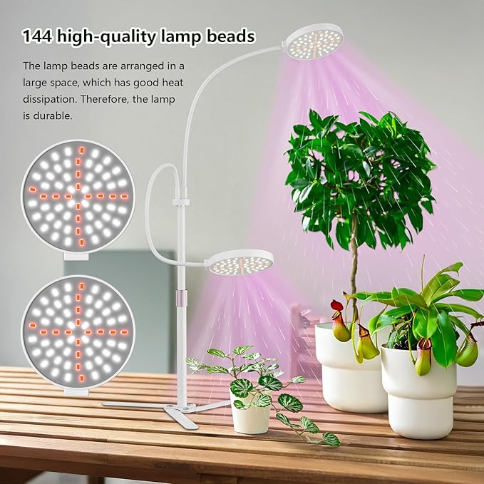 Super-Energy Tabletop LED Grow Lights 9.8-32Height Adjustable for Indoor Small/Medium Plants 6000K Full Spectrum with 3 Dimmable Model Auto On Off Timing 3 9 12Hrs 5 Brightness(Puck White)