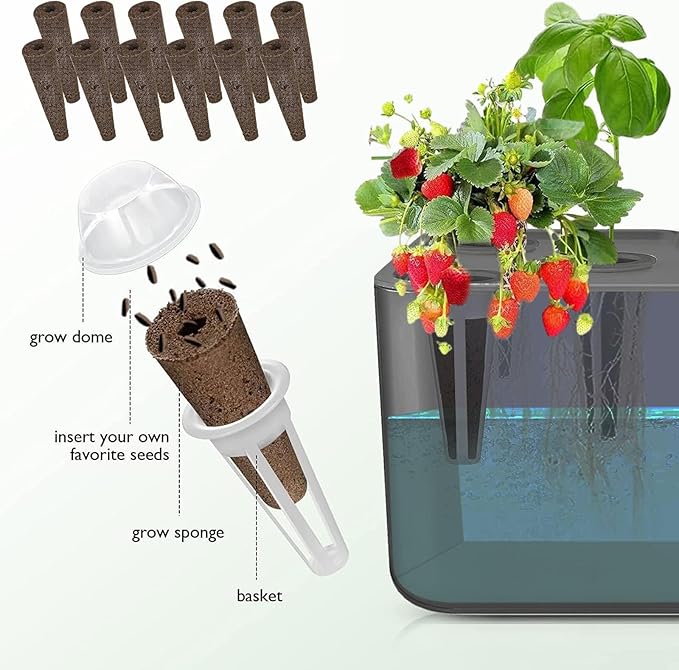 White 12-Pod Hydroponics Growing System Earthless Growing System Indoor Garden Herb Garden Kit Smart Hydroponic Garden with LED Grow Light &amp Automatic Timer Adjustable Height