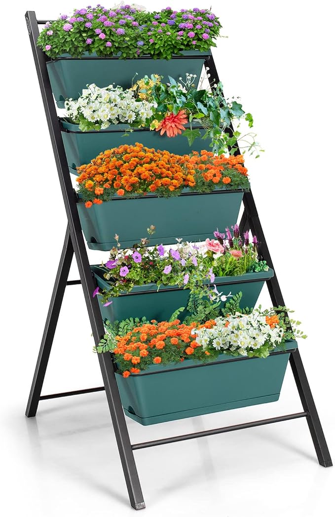 Safstar 5-Tier Vertical Raised Garden Bed Freestanding Garden Planter with 5 Container Boxes Elevated Planter for Vegetables Fruits Flowers Herbs Good for Indoor &amp Outdoor Use (Green 1)