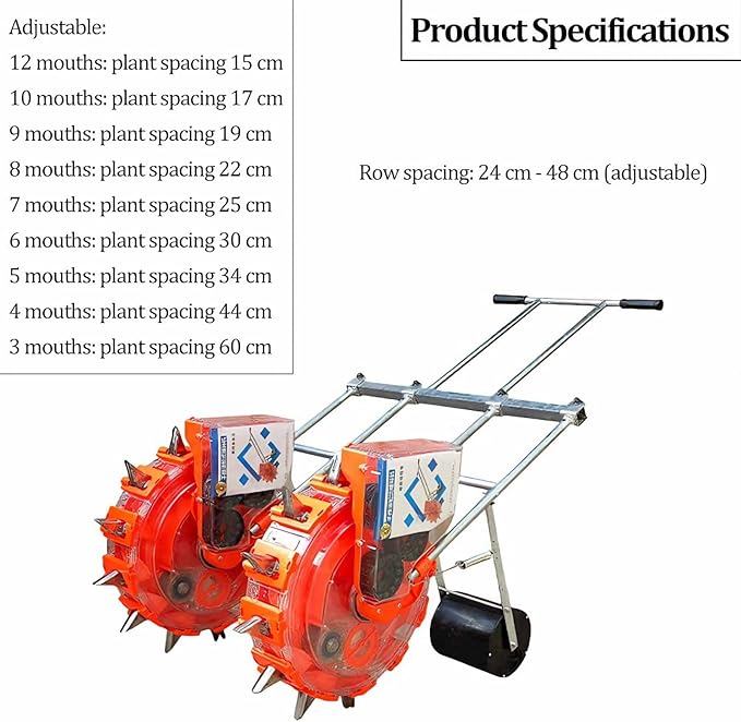 Garden Push Seeder Handheld Roller Seeding Machine Two-Wheeled Precision Manual Roller Seeding Machine with 12 Nozzles Depth Adjustment