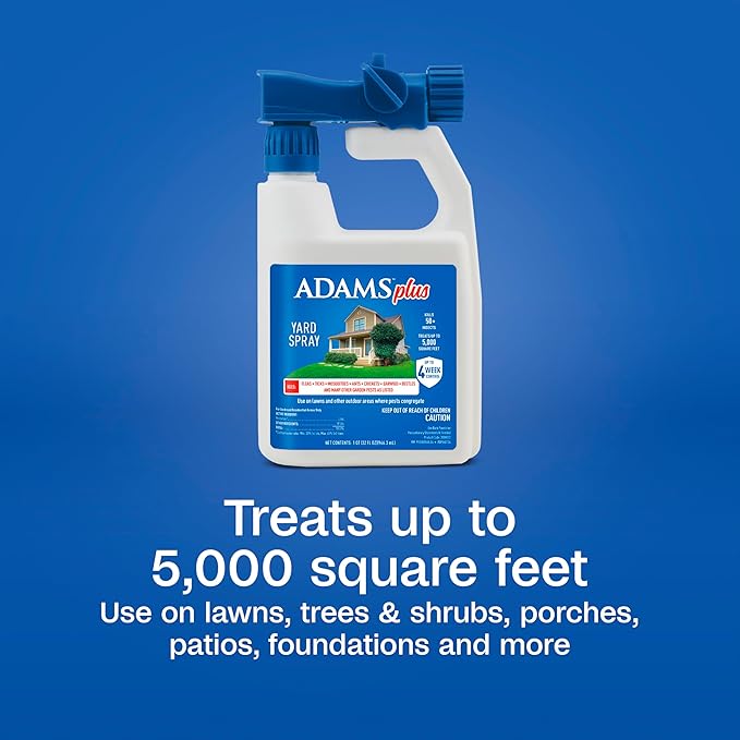 ADAMS Plus Yard Spray Kills Fleas Ticks Mosquitoes Ants and Many Other Listed Nuisance Pests in Outdoor Areas Treats Up to 5000 Square Feet Easy to Use Hose-End Spray 32 Fluid Ounces