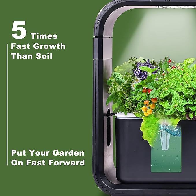 Elevon Hydroponic Growing System 12-Pod Indoor Garden with LED Grow Light &amp Height-Adjustable Stand Quiet Smart Pump Germination Kit Fresh Harvest Hydroponic Planter for Herbs/Vegetables Black
