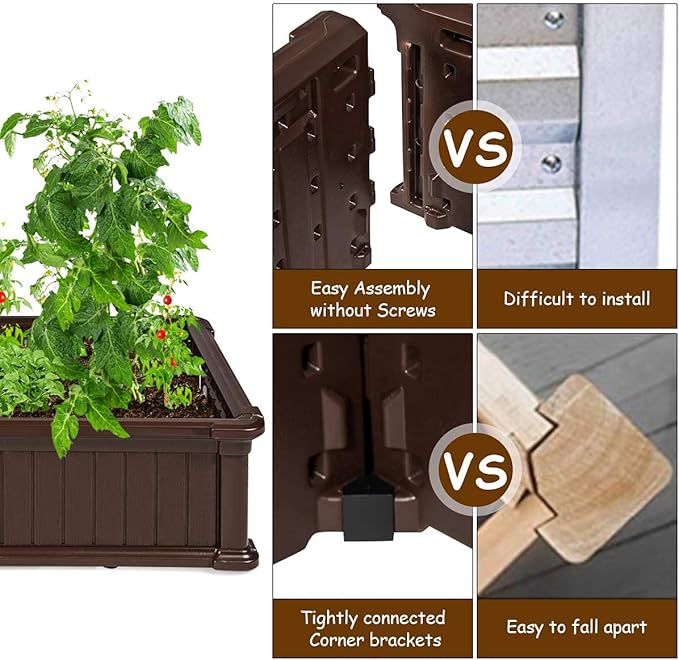 Giantex Raised Garden Bed Planter for Flower Vegetables Outdoor Plant Box Patio Backyard Easy Assembly (48.5''Lx48.5''Wx12''H Brown)
