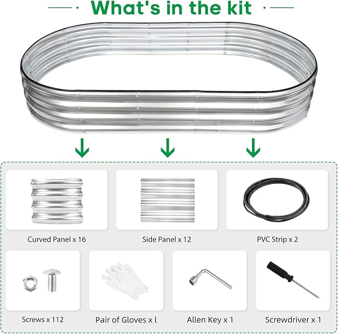 JERIA 2 Pcs 6×3×1ft Oval Raised Garden BedGalvanized Raised Garden Bed Kit Outdoor Metal Gardening Planter Box for Vegetable Fruits FlowerHerbs