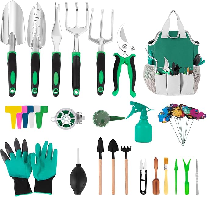 Garden Tool Set Including 9 Succulent Tool Sets 6 Large Heavy-Duty Aluminum Gardening Tools with Gardening Tool Kit Gloves Watering Can Fixing Line and Color Labelis Your Best Helper