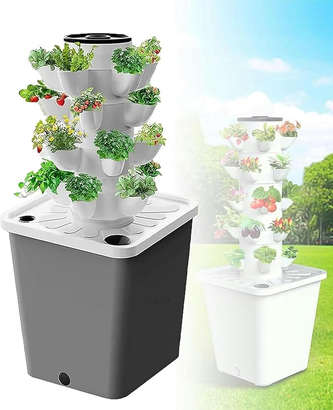 4/5/6 Floors - Hydroponic Culture for Garden with Hydroponic Tower Hydroponic Tower for Plants - with Hydration Herbal Timer Fruits Vegetables WHI