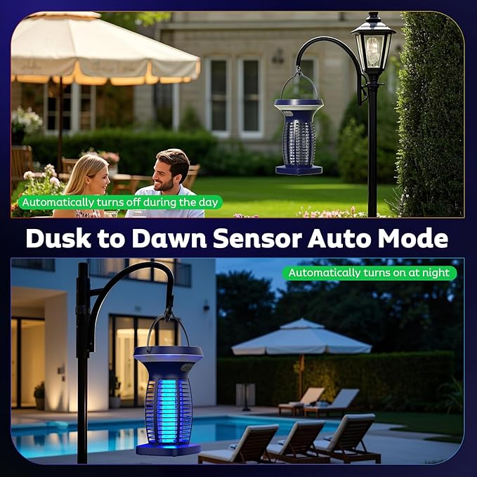 Solar Bug Zapper Outdoor Mosquito Zapper Outdoor Waterproof Electric Fly Zapper Rechargeable Mosquito Killer with Solar Panel 4200V Fly Trap Indoor for Home Backyard Patio Garden Camping