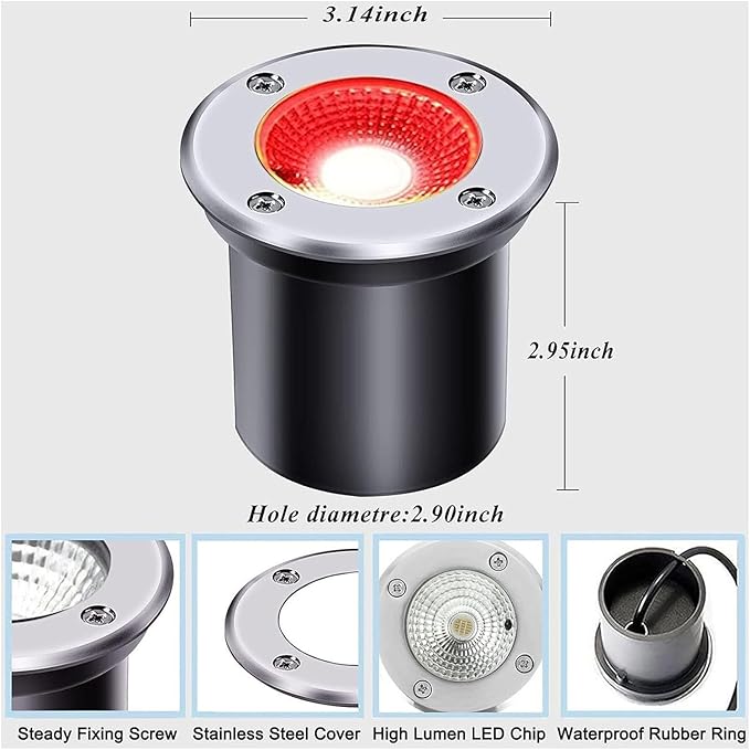 4PCS Outdoor Recessed Spot Light - Landscape Lights IP67 Waterproof Stainless Steel Color Changing Garden Buried Lights AC 12V-24V With Remote Control Spotlights Lawn Ground Lights(3W(12V))