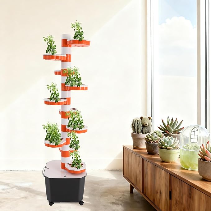 80 Pots Hydroponics Tower Growing System 10Layer Movable Hydroponics Tower with Timer &amp Water Pump Planter Towers Vertical Hydroponic Towers Starter Kit Indoor/Outdoor Planter