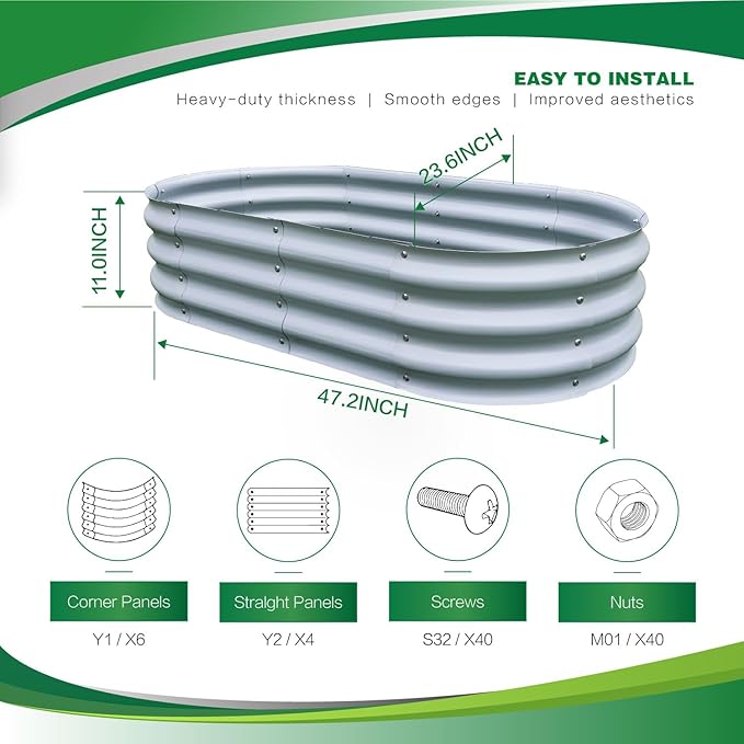 Gardmax 2 Pack Galvanized Raised Garden Bed Lightweight Planter Boxes Outdoor with Easy Assembly Large Garden Bed for Vegetables Fruits Flower Silver