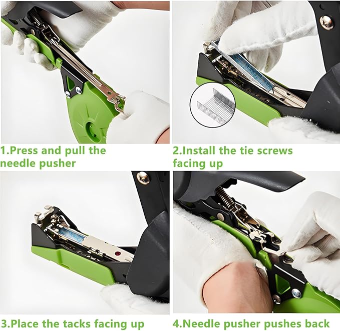 Upgrade Plant Tying Machine with Spare Parts Garden Tape and Staples for Quick Bundling of Tomatoes Grapes and Vegetables. Easy-to-Use Tool for SK5 Steel Blades