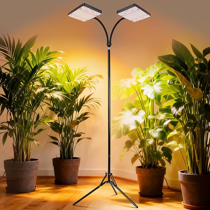 2026 2Head Grow Light with Upgrade Stand Big Coverage Grow Lights for Indoor Large Plant Bonsai Tree 4/8/12/16/20H Timer 50 Watt Power Draw NO Need Adapter 24-76 Height Adjustable