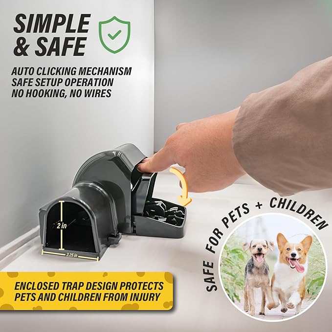 TRATPER Rat and Chipmunk Traps. Prevents Accidental Triggering with Dual Tunneled Design. Covered Snap Traps for Humane Kill Reusable Pest Control for Rats Indoor &amp Outdoor Use. 4 Pack