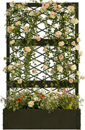 aboxoo 59 inch Planter Raised Garden Bed with Trellis Outdoor Metal Large Planter Box Elevated Garden Bed for Vegetables Flower Herb Patio(Black)
