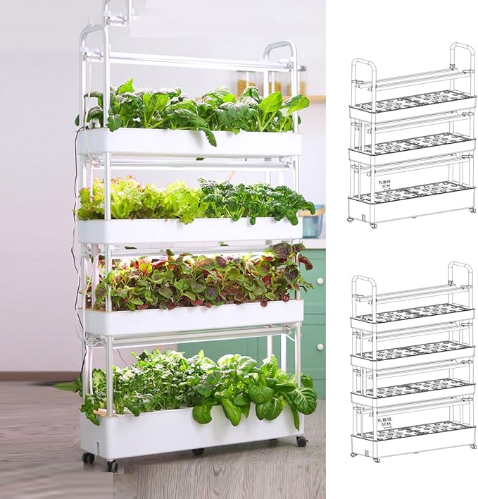 Smart Hydroponics Growing System with LED Light 48/64/90/120 Holes Hydroponic Tower Indoor Garden Hydroponics Growing Sys-tem for Home Vegetables FruitsGrowSponge-120holes