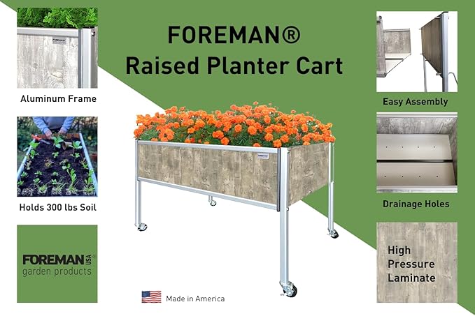 Foreman Raised Garden Bed on Wheels – Weather-Resistant Raised Garden Bed (48 x 24 x 32) with Drainage Ideal Raised Garden Bed for Vegetables &amp Flowers – 300 lb Capacity Monte Wood Grain