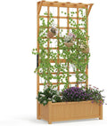 Aoxun 36 Raised Garden Bed with Trellis Wood Planter Container with Hanging Roof &amp Garden Boxes for Climbing Plants Flowers Vine (1 piece)