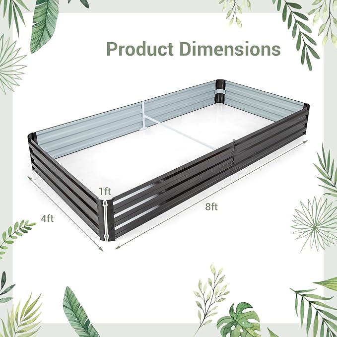 HAPPYGRILL Raised Garden Bed 8x4 x1 ft Galvanized Metal Planter Raised Bed for Vegetable Fruit Herb Flower Outdoor Planter Box with Open-Ended Base for Patio Lawn