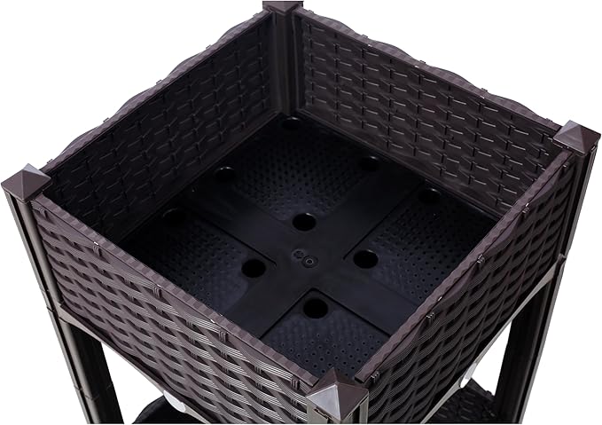 Raised Garden Beds Planter Raised Beds Elevated Planter Garden Box with Drainage Plug Raised Garden Beds for VegetableFlowerHerb Outdoor Standing Planter Beds Gardening KitBrown15.7x15.7x27.7