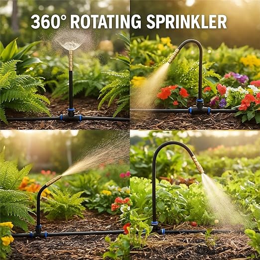 Automatic Garden Irrigation System 200ft Upgraded Drip &amp Spray Watering Kit with 36 Adjustable Copper Nozzles for Raised Beds Outdoor Garden Lawn Potted Plants &amp Greenhouse (200ft)