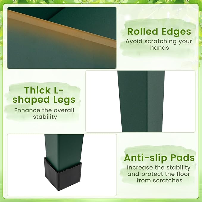 2 Pcs Raised Garden Bed with Legs 24 x 11 x 18 Inch Metal Elevated Planter Box w/Drainage Hole for Flowers Herbs Standing Raised Planter Bed for Indoor Outdoor Balcony Patio Backyard Green