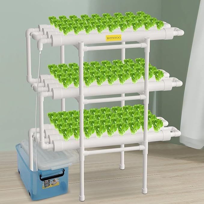 Hydroponics Growing System Kit3 Levels 108 Sites/Hydroponic Planting VegetablesHerbs Garden Toolswith PumpTimerNest BasketGrowth Spongefor Gardening(White)