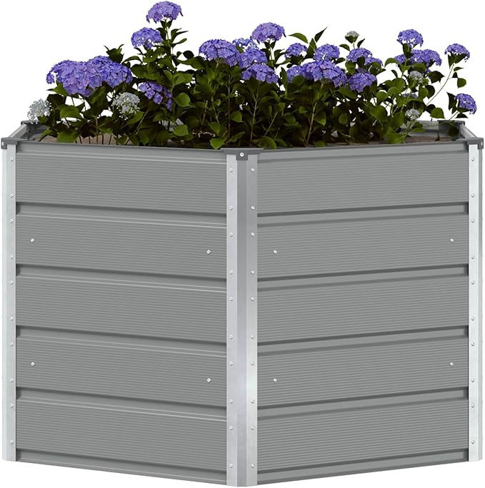 Steel Raised Garden Bed for Gardening Metal Planter Box for Vegetables Fruits Flowers 50.79 x 50.79 x 29.53 in Light Gray -524