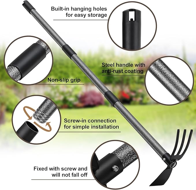 Hoe Garden Tool 45 Inch Garden Hoe Long Handle for Weeding Hoe Cultivator 2 in 1 Hand Garden Tools for Gardening Planting