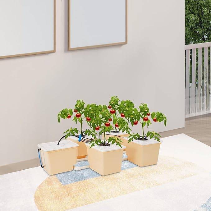 DWC Hydroponics Grow System with Top Drip Kit Plant Buckets Kit 3-Gallon Water Culture Recirculating Drip Garden System with Multi-Purpose Multi-Purpose Air Hose Air Pump and Air Stone