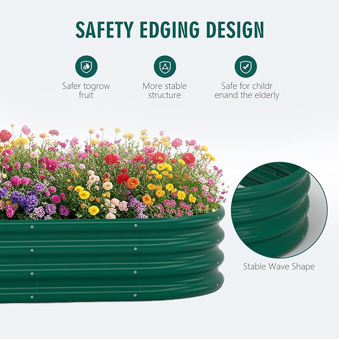 Galvanized Raised Garden Bed Kit Galvanized Planter Raised Garden Boxes Outdoor Oval Metal Raised Garden Beds for Vegetables (Green)