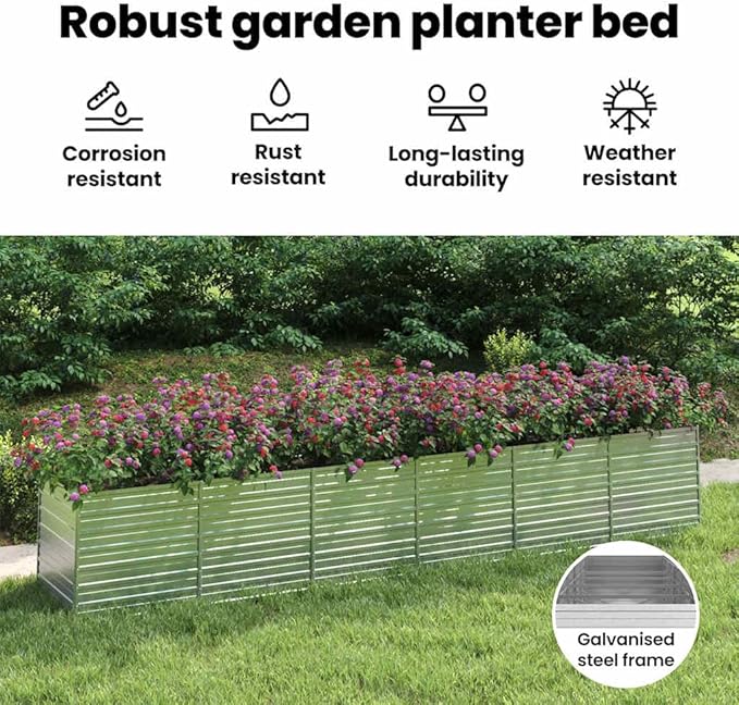 vidaXL Garden Raised Bed Silver Galvanized Steel Extra Long