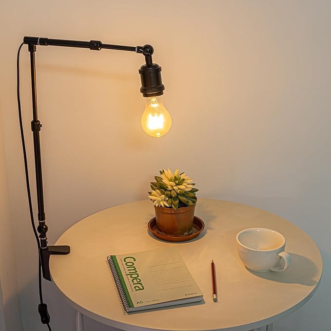 15Ft Timer Switch Cord Clip Mount Plant Growing Stand Socket Light Adjustable Length Black Cage Shade for Indoor Shelf Or Table Plants (No Bulb)