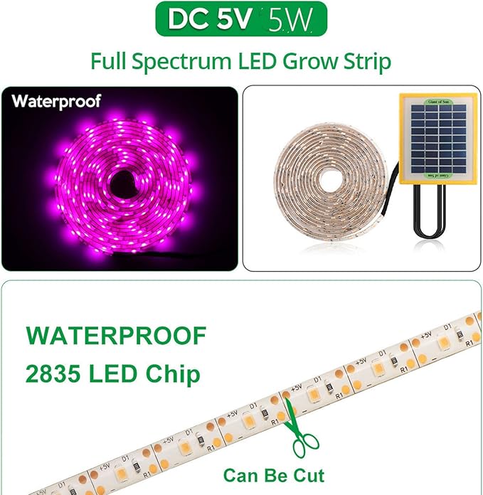 Solar Plant Grow Light StripSolar Powered LED Plant Growing Lamp with Solar PanelFull Spectrum Plant Light for Outdoor Indoor Garden Greenhouse Potted