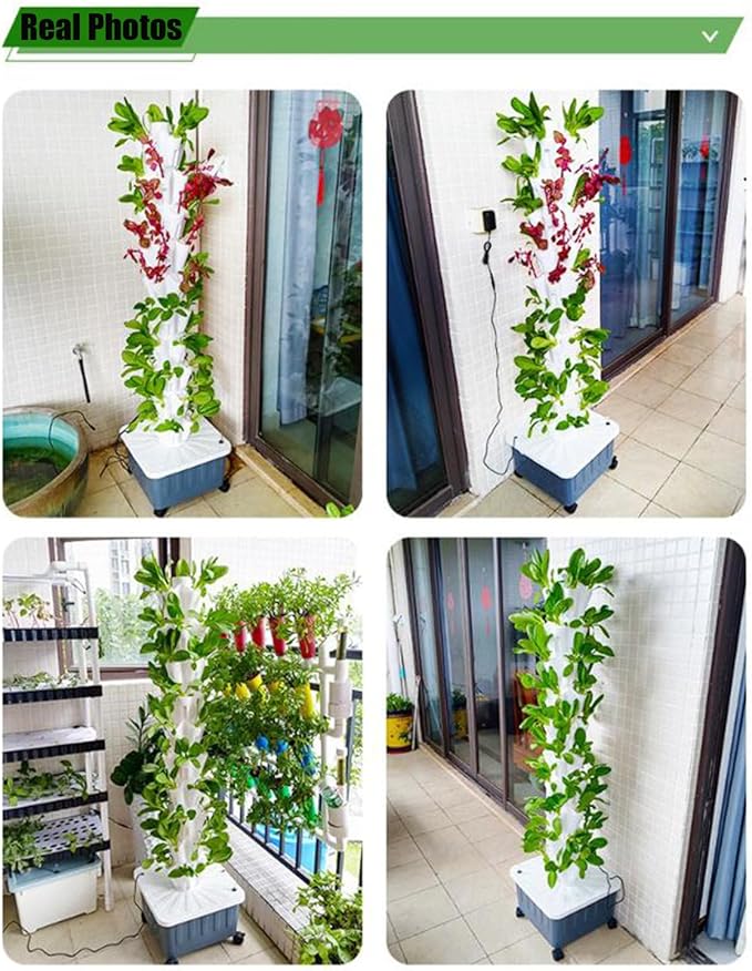 Vertical Farming Tower KitSoilless Cultivation Vertical Hydroponic Planting TowerHydroponic TowerHome/Garden/Farm/Greenhouse Vertical Tower Planters Gray-12-layer