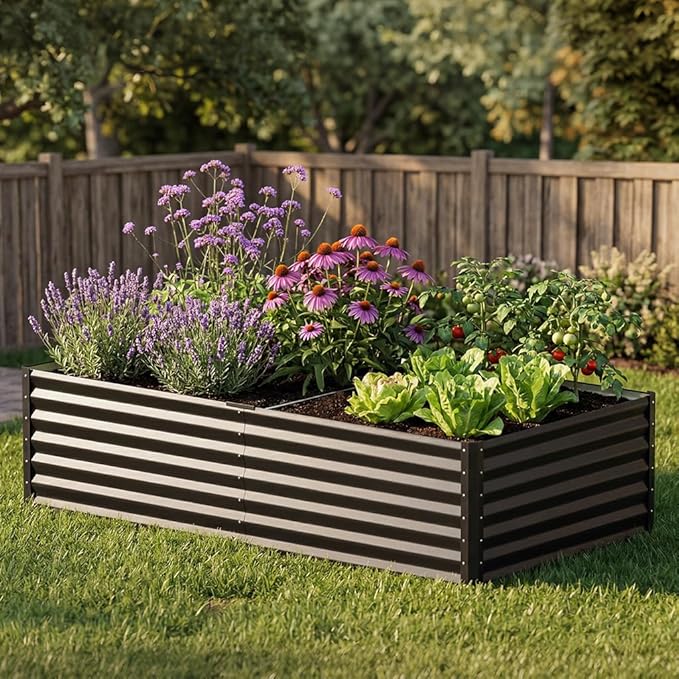 COMHOMA Galvanized Raised Garden BedLarge Metal Planter Box for Outdoor VegetablesCorrugated Steel Herbed Plants ContainerExtra Deep Gardeners Kits with Open Bottom (1 6x3x2FT)
