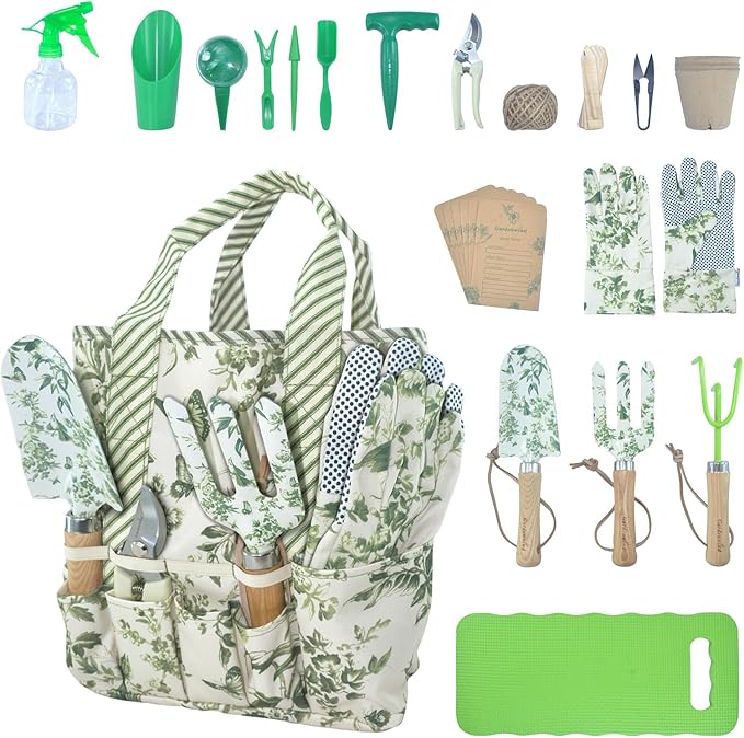 Gardenwind 32pcs Gardening Tools for Women Heavy Duty Gardening Tools Set with Fashion and Function Water Proof Garden Tool Set Gardening Gifts for Women