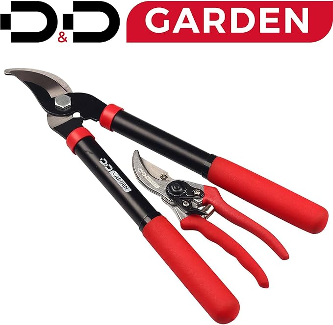 D&ampD Garden: Bypass 2-Piece Combo Set - 8 Pruner &amp 15 Lopper - Gardening Cutting &amp Trimming Tools Comfort Grips Heat Treated Blades Yard Work