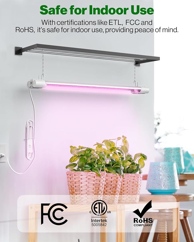 Sunco 12 Pack 2ft Grow Light LED 20W Full Spectrum for Seed Starting Seedling Indoor Plants Plug in Suspended Fixture Link Up to 8 Inline Switch ETL