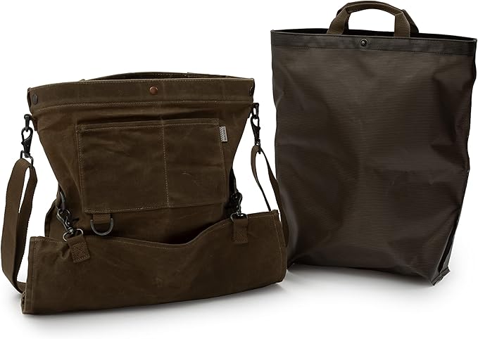 Barebones Harvesting and Gathering Bag - Foraging Harvest and Fruit Picking Bag with Convertible Straps - Water-Resistant Waxed Canvas Gardening Tool Bag (Dark Khaki)