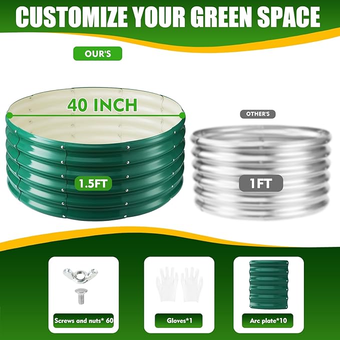 17 Tall Elevated Round Metal Rised Garden Bed- 3.3'x3.3' in Size and 0.8MM Thick Durable Planter Box for Vegetables Flowers Succulent at Patio/Garden Outdoor (Dark Green 3.3FT Diameter)