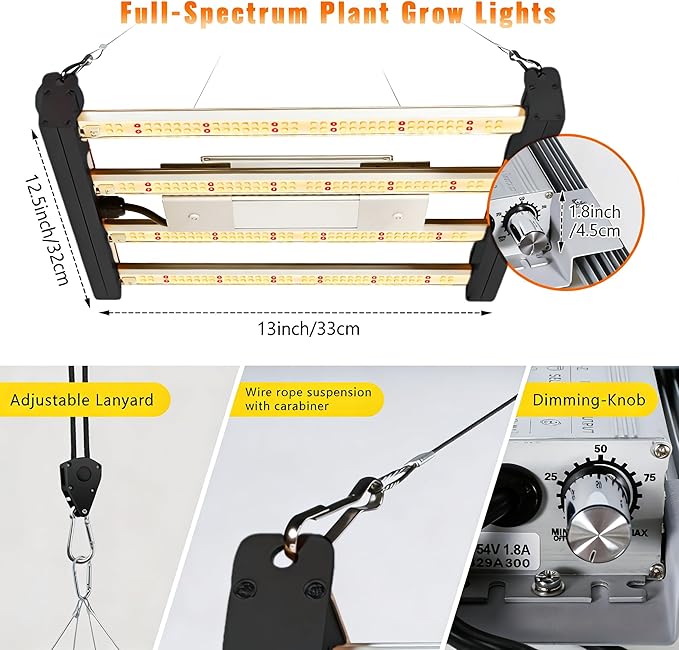 HHNMAHN 120W LED Grow Light Full Spectrum Dimmable for Indoor Plants13x12.5Inch Hanging Growing Lamp with Adjustable Lanyard2x2ft Coverage Waterproof Driver for Greenhouse Seedling Vegetable Flowers