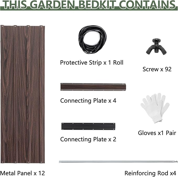 Galvanized Raised Garden Beds 8x4x2FT Outdoor Planter Boxes with Safety Edging and Gloves Rustic Country Style Metal Garden Bed Kit for Vegetables Flower and Fruits (Brown Wood Grain